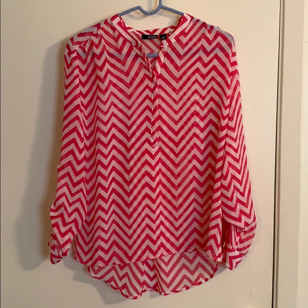 high low chevron pink and white top